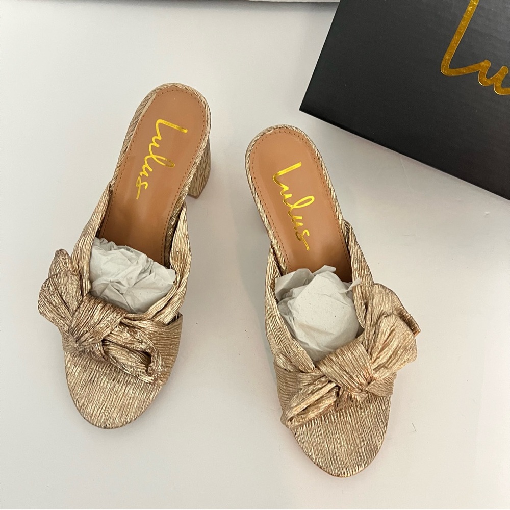Lulus Dorthea Rose Gold Knotted High Block Heel Sandals - New In Box - Reemoly - Picture 5 of 16